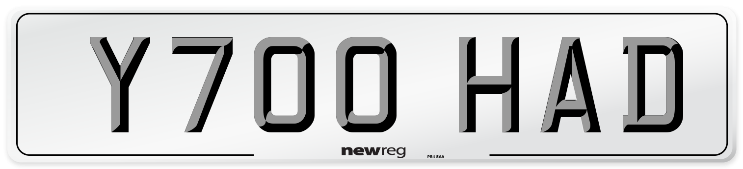 Y700 HAD Number Plate from New Reg